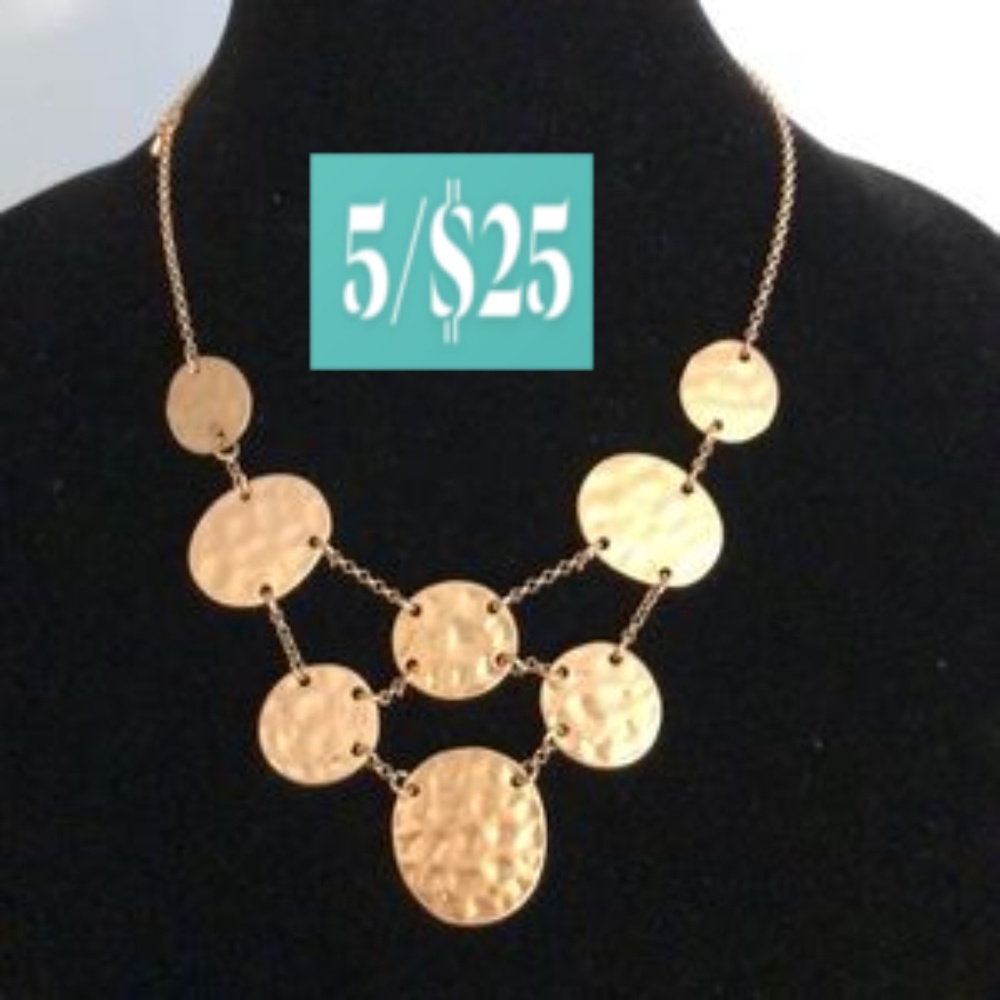 Gold Tone Hammered Statement Necklace